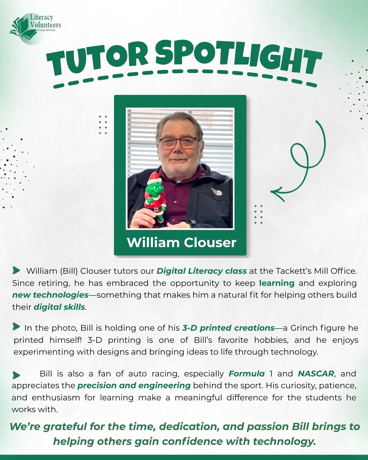 Portrait of William Clouser, a skilled CNC programmer and technician.